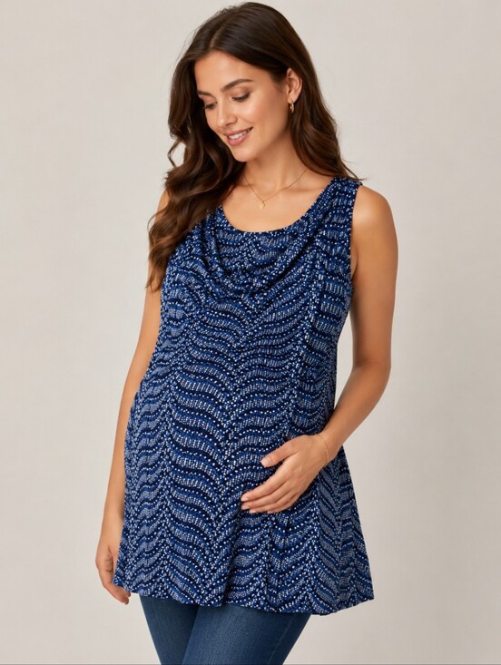 Motherhood Maternity Tops - Motherhood Maternity Sleeveless Tunic Blouse Career Drape Neck M Geometric Print